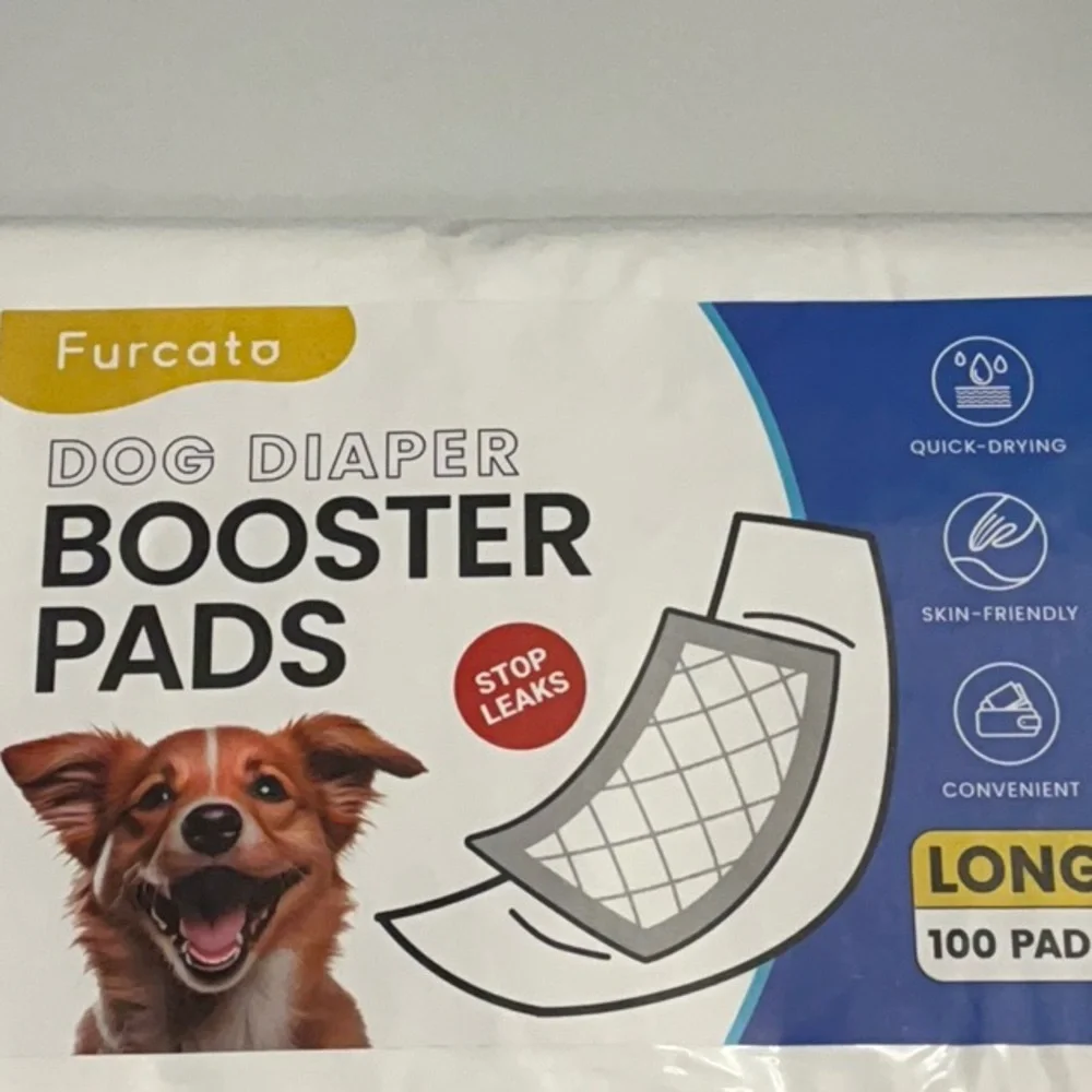 Furcato Dog Diaper Booster Pads 100 Count; Disposable Adhesive Liners (8”x5.5”)